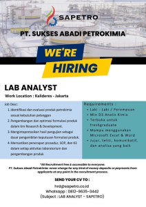 Lab Analyst ukses Abadi Petrokimia Indonesia